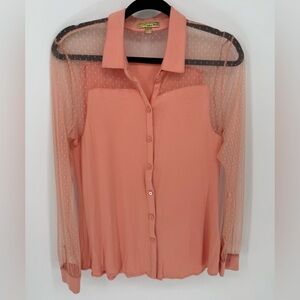 Princess by Vera Wang Sheer Long Sleeve Coral Lace Polka Dot Sleeve Shirt Top